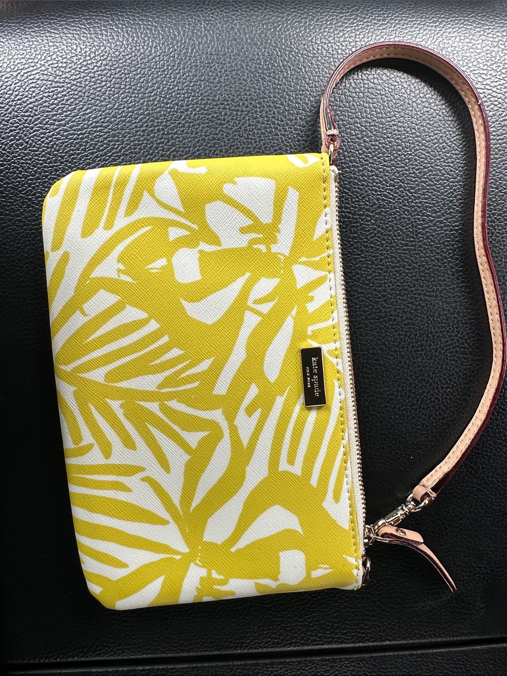 kate spade Yellow & White Palm-Print Wristlet